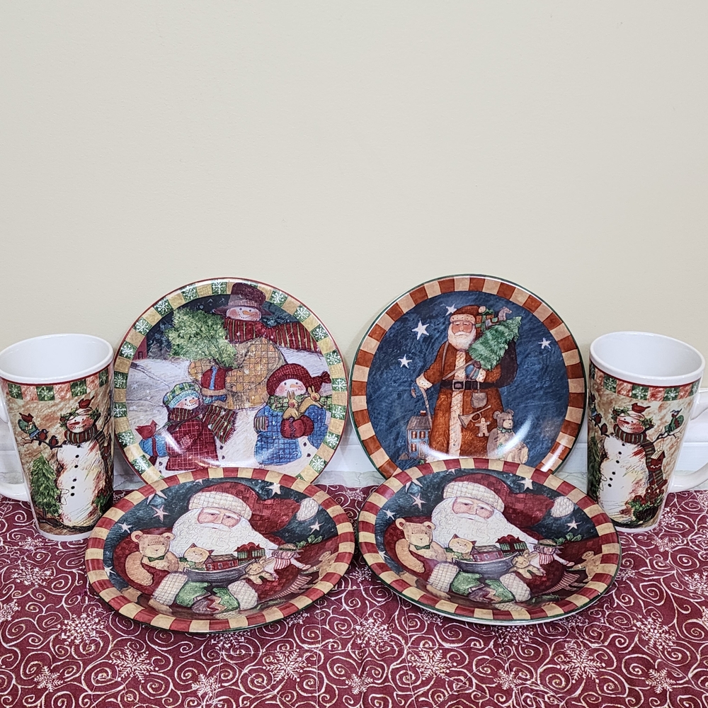 Vintage Certified International Santa & Snowman Christmas Dining Set